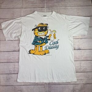 Vintage Garfield Cool Daddy T-Shirt Mens L White Y2K Cartoon Tee